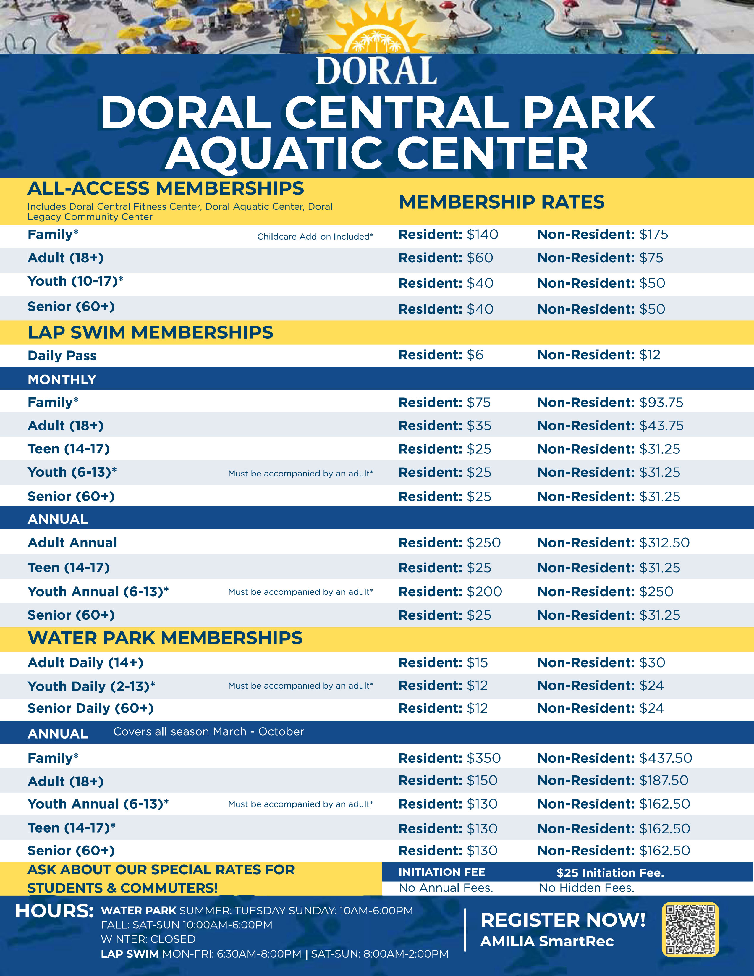 Doral Aquatic Center Fees