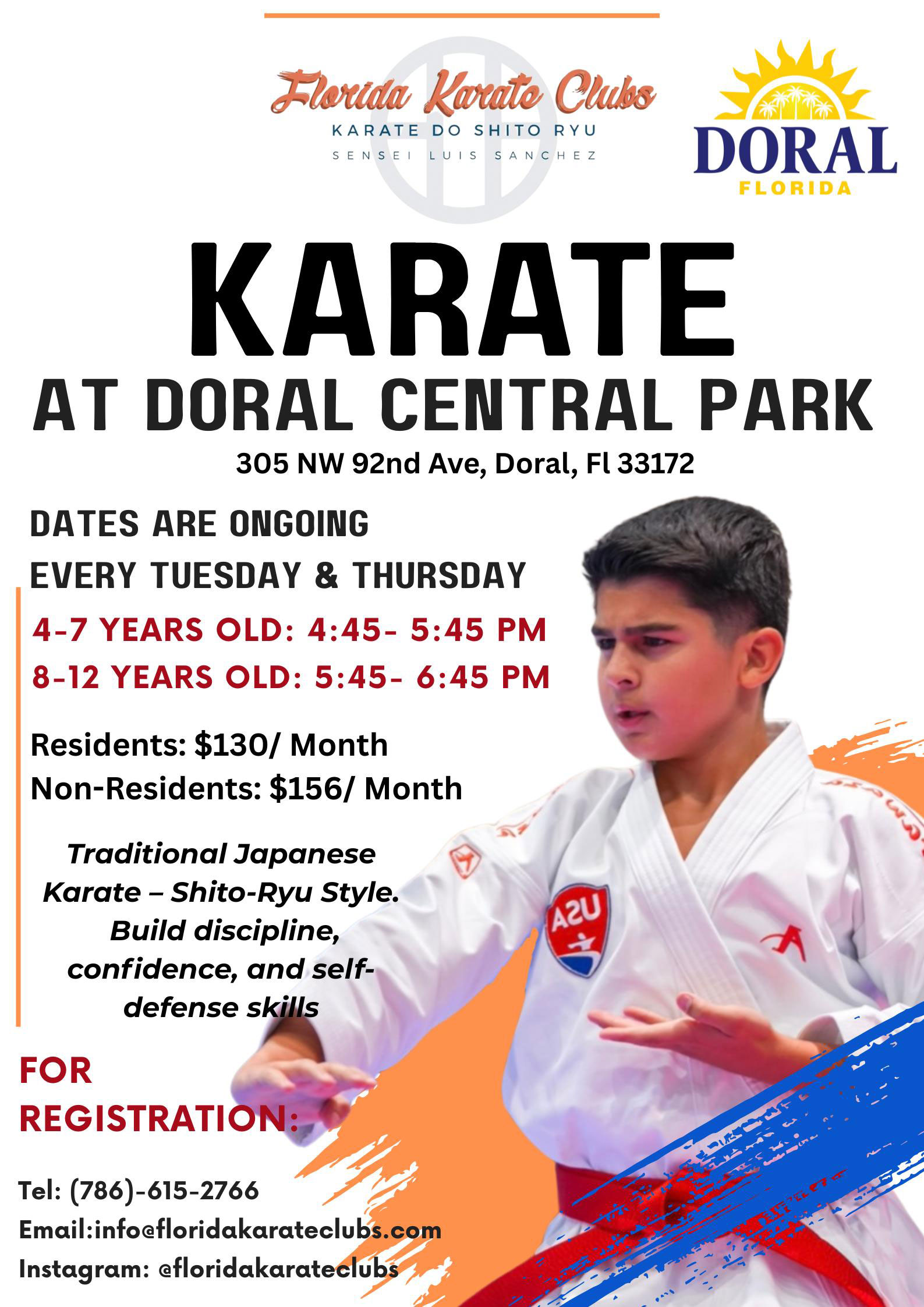 Florida Karate Clubs at Doral Central Park Flyer