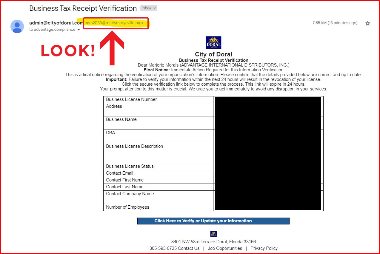 Bus tax Verification Phish Email