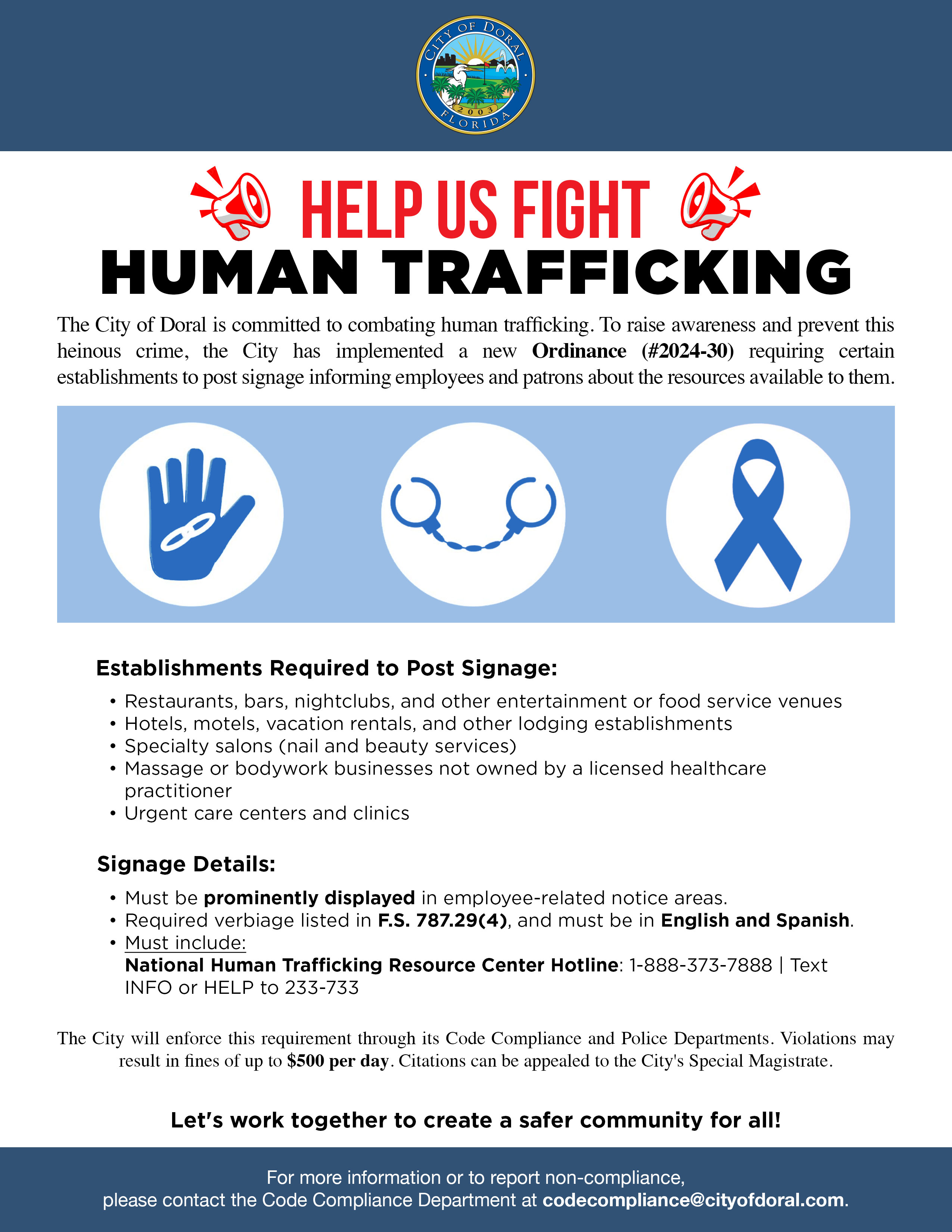 City of Doral Takes a Stand Against Human Trafficking Flyer