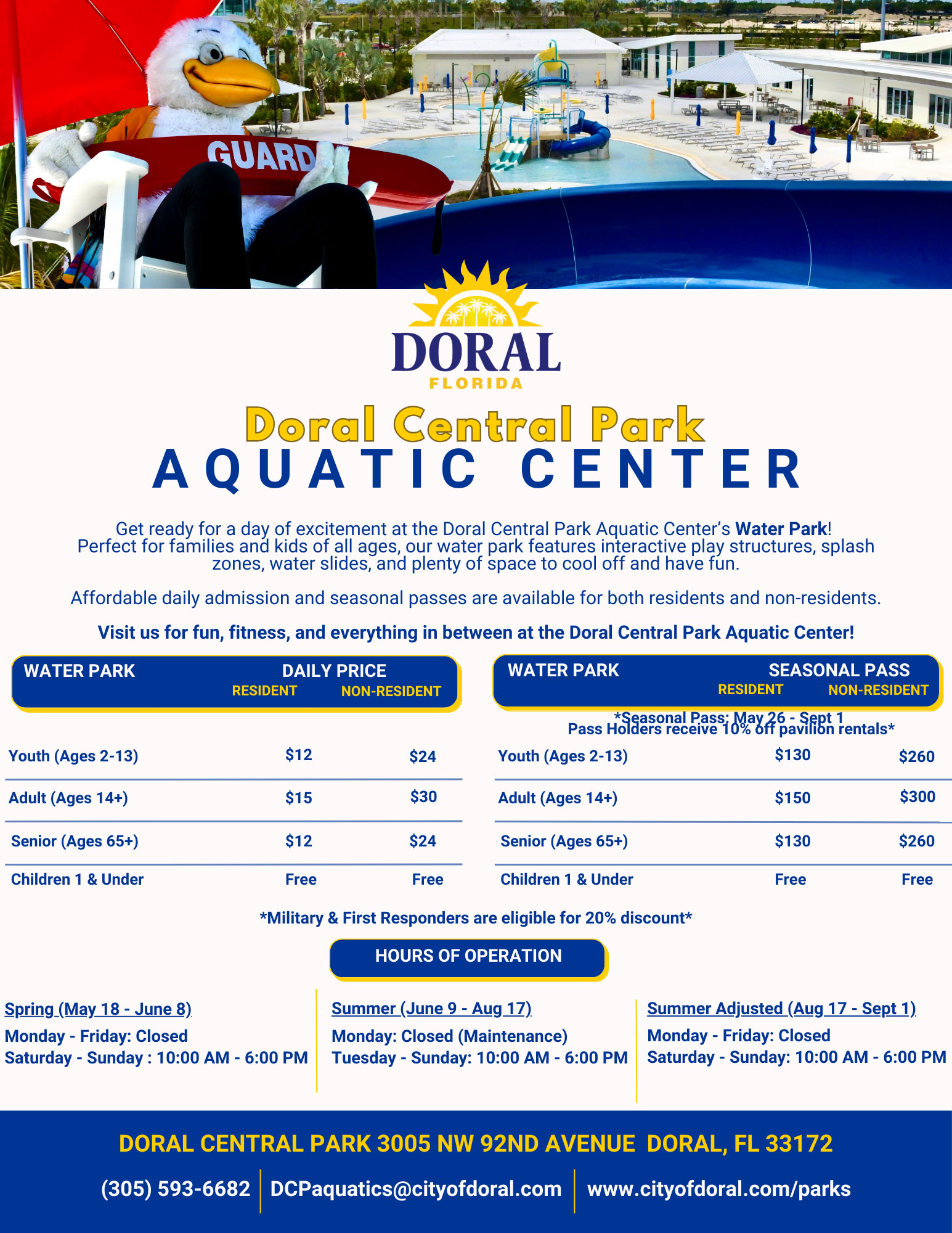 Aquatic Center Fees and Hours of Operation