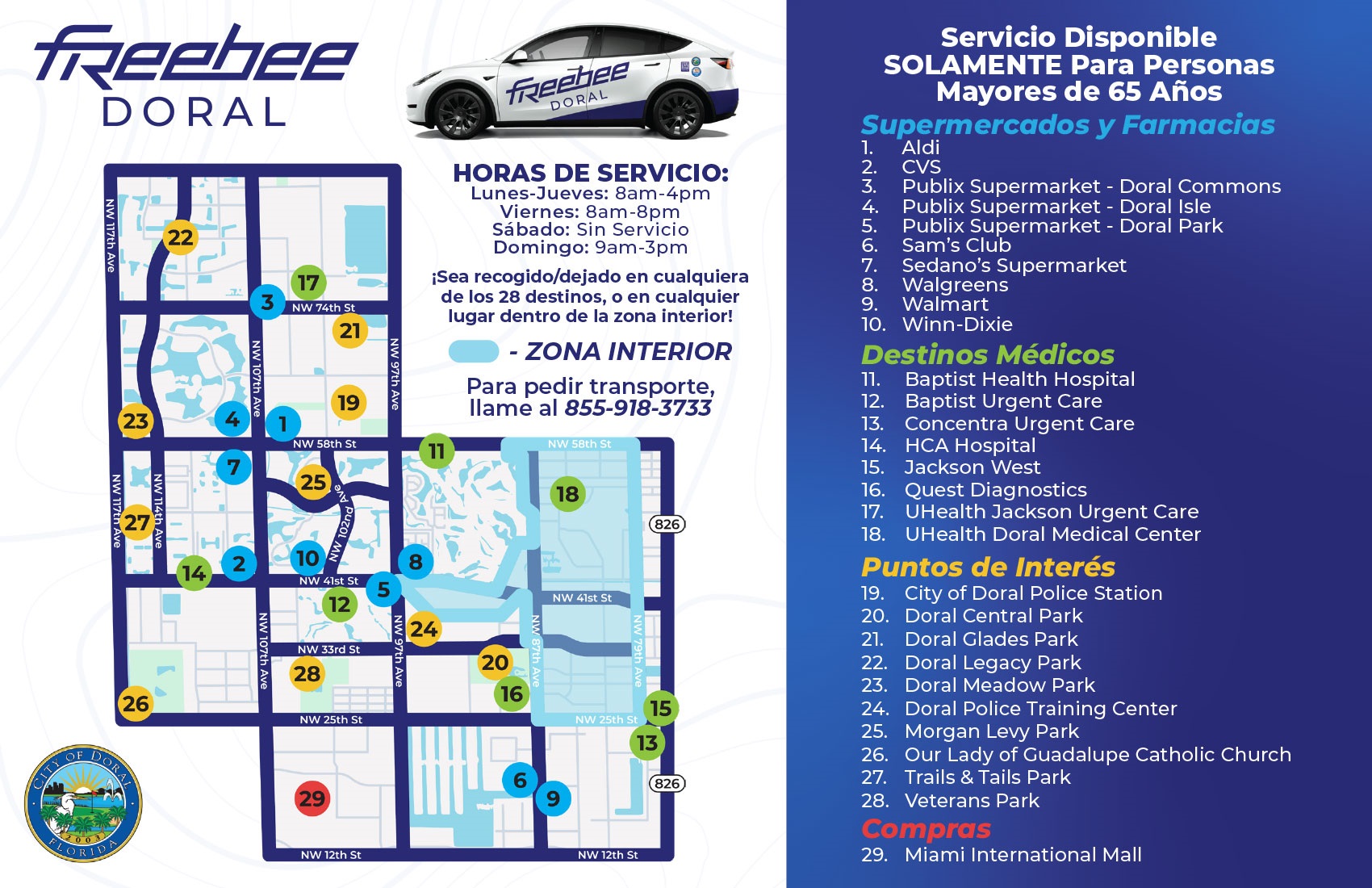 Doral Freebee Senior Map Spanish