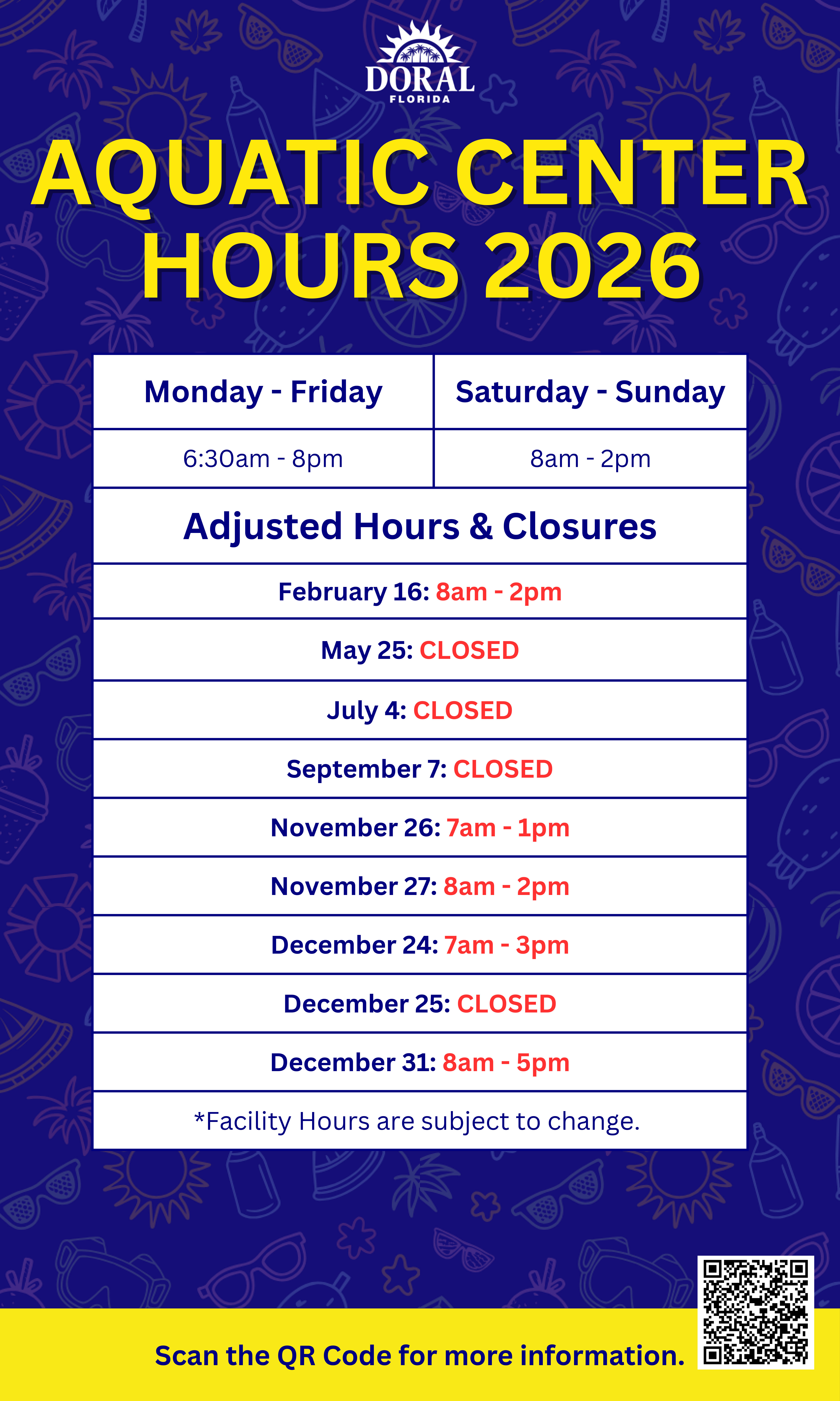 Aquatic Center Holiday Hours