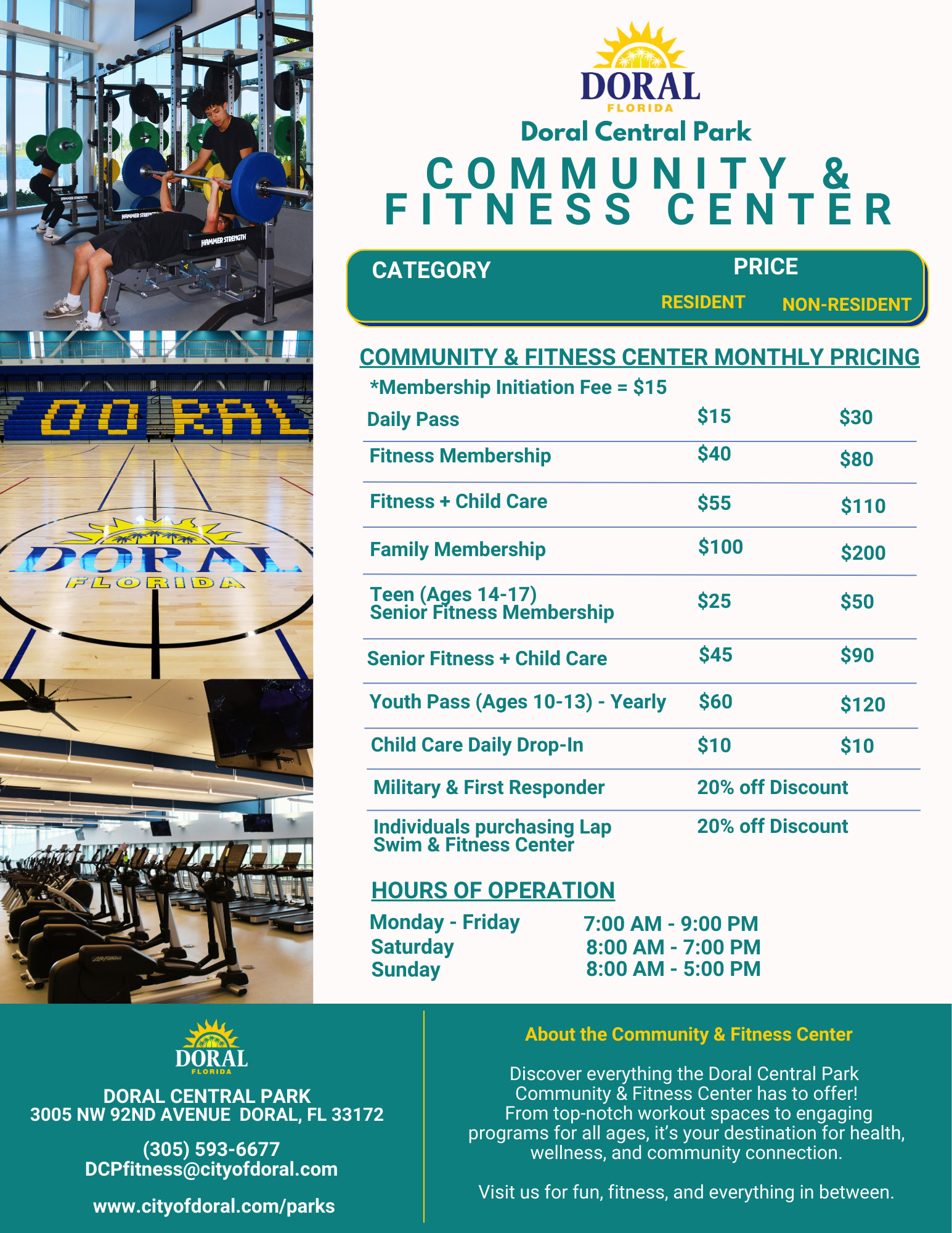 Community & Fitness Center Fees and Hours of Operation